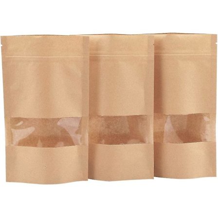 50 Pak Genanvendelige Ziplock Grip Stående Forseglingsposer Vandtætte Brune Kraftpapir Stående Punge Med Transparent Vindue Madopbevaringsposer 