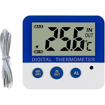 2 st Digital Frys-/Kylskåpstermometer med Magnet och Ställ Digital Frystermometer med LED-Alarmindikator Max/Min-Minne Frys [HK]