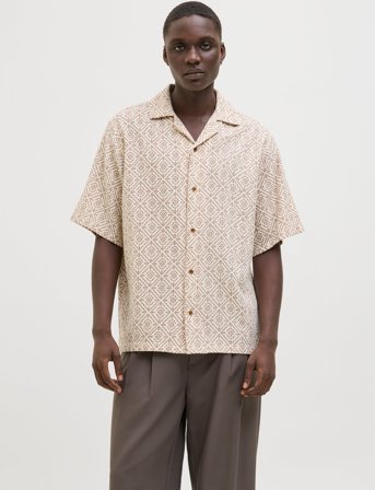 Jack & Jones Jprbluvincent Print Resort S/S Shirt Sn - Cream - XL