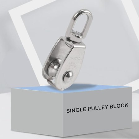 4 stk. enkel trinseblokk M15 rustfritt stål liten trinse for tau i dreibar sølvfarget trinse