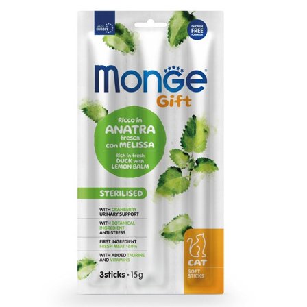 Monge Soft Sticks Sterilised Per Gatti Anatra Fresca Con Melissa
