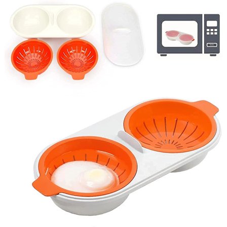 Steamed Eggs Microwave Egg Cooker 2 Layer with Drain Basket Egg Boiler (Orange) Breakfast Eggs
