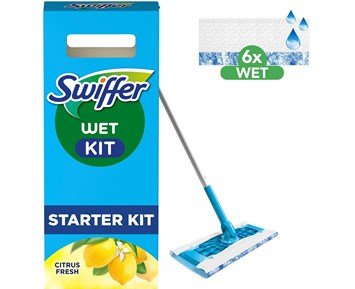 Swiffer Wet Kit - Handle + Refillers 6 pcs - Citrus - Swiffer Startkit med mopp & 6 fuktiga rengöringsdukar