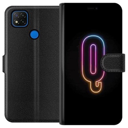 Kompatibelt Lommeboketui til Xiaomi Xiaomi Redmi 9C Minimalistisk neonbokstav Q i skinnende farger mot mørk bakgrunn