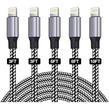 [5-pakkaus 3/3/6/6/10FT] Nopea laturi latauskaapeli nailonpunottu iPhone 14/13/12/11/ Pro/Xs Max/X/8/7/Plus/6S/6/SE/5S Padiin