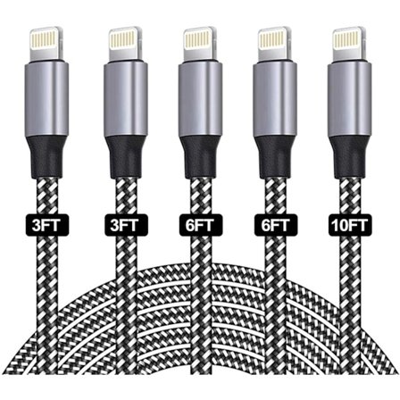 [5-pakkauksen 3/3/6/6/10FT] Nopea latauskaapeli Nylonpunottu iPhone 14/13/12/11/Pro/Xs Max/X/8/7/Plus/6S/6/SE/5S Padille