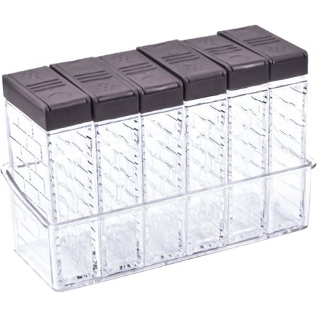 6 stk. gjennomsiktig krydderboks i plast med brett og dobbelt åpningslokk Camping krydderboks for kjøkken BBQ