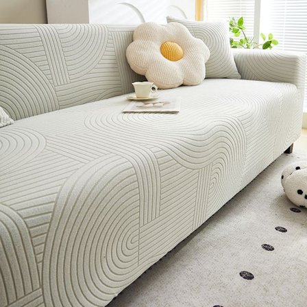 Korrugerad fleece, ljusgrå; lämplig för 5-sits soffor (305×360cm) | inkluderar 1 prydnadskuddfodral; högelastisk fleece sofföverdrag, allround
