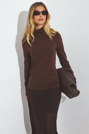 NA-KD - Soft Line topp med halvhøy hals - Pologenser - Brun - XL