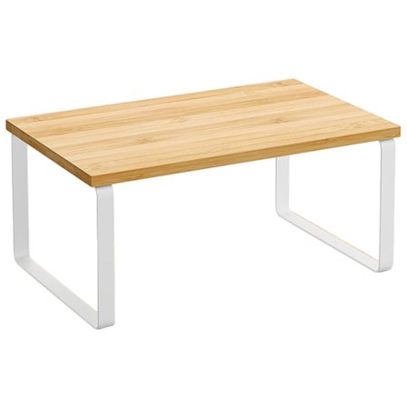 Keittiön ruokakomeron järjestäjä, säilytyshyllyt työtasolle kaksitasoisella asettelulla, kestävää rauta- ja mäntymateriaalia liukuestetyynyillä, 