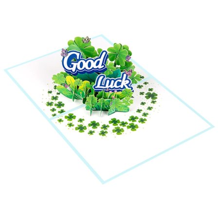 Good Luck Popup Gratulasjonskort 3D Kløver Popup Kort med Notatkort og Konvolutt