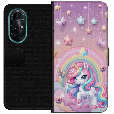 Kompatibel Tegnebogsetui til Huawei nova 8 Pro Magisk enhjørning med regnbue manke, stjerner og sommerfugle mod en pastelfarvet himmel med skyer