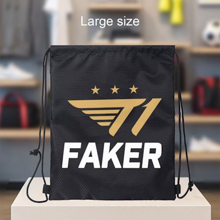 1st Lättvikts FAKER Vinge Print Rygsæk med Snøre - Holdbar Polyester Gym & Rejsetaske med Justerbare Remme, Sort med Gyldne Vinger & St[D]