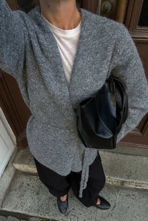 NA-KD - Strikket cardigan med belte - Cardigan - Grå - XS