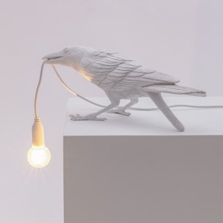 Seletti Bird Modern Italiensk Vägglampa Svart Vit Harts L-WELLNGS Vit Sittande