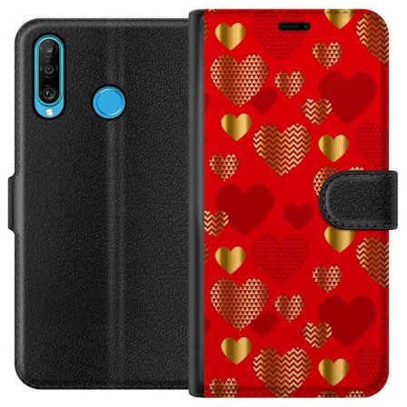Kompatibel Tegnebogsetui til Huawei Huawei P30 lite GoldenHearts