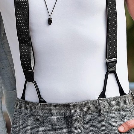 Bretelle larghe nere a pois con asole per bottoni per uomini - Bretelle per bottoni