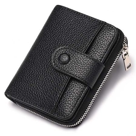 Små lommebøker for kvinner i skinn med RFID-blokkering, tosidig glidelåslomme, kortetui med ID-vindu