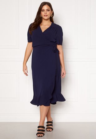 John Zack Curve Short Sleeve Wrap Frill Curve Dress Navy Klær