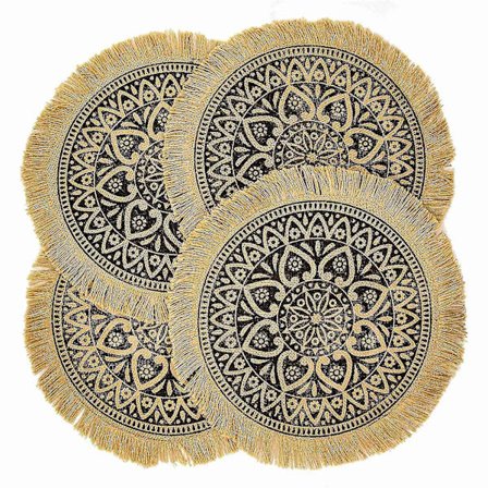 Boho Runde Plassmatter, Brun Moderne Spisebord Flettet, Løper Kjøkken Tallerkenmatter Løpere