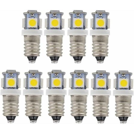 E10 LED-pærer 12V Kald Hvit 5SMD 0.5W (Kald Hvit, 12V) Pakke med