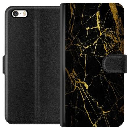 Apple iPhone 5 Lompakkokotelo Marmori Musta & Kulta