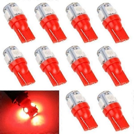 10-pack - T10 W5W Röda Diodlampor - Bil LED Ljus Röd