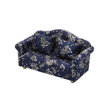 Pienoishuonekalut Lelunuket Talo Tee-se-itse-sisustustarvikkeet Mini 1:12 Sininen kangas Pieni kukkainen huippuluokan sohva Double sofa