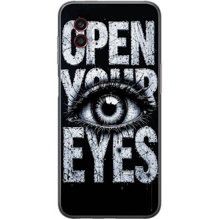 Kompatibelt Mobildeksel til Samsung Samsung Galaxy Xcover6 Pro MÃ ̧rk typografisk illustrasjon med Ã ̧ye og teksten Open Your Eyes, sterk kontrast og 