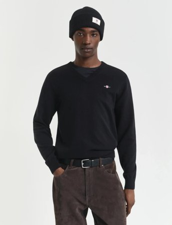 GANT Superfine Lambswool V-Neck - Black - S