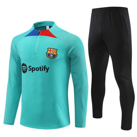 23-24 sæson Barcelona langærmet halvtræksdragt børns fodbold uniform træningsdragt langærmet dragt light blue 14