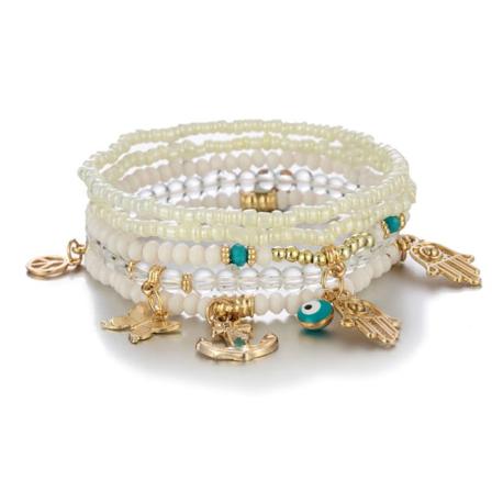 1 kpl Bohemian-tyylisiä puuhelmiä rannekorusarja naisille, monikerroksinen tupsuinen pinotava helmi- ja riipusrannekoru, venyvä statement-rannekoru, 