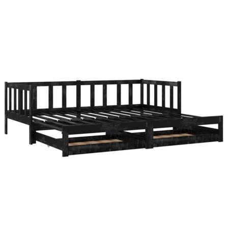 Vidaxl Dagbädd Utdragbar 2x(90x200) Cm Svart Massiv Furu Svart