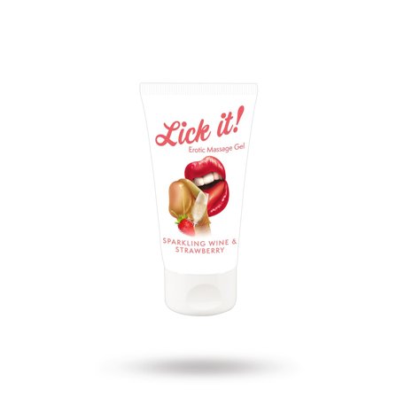 Lick it! Erotic Massage Gel Sparkling Wine & Strawberry - 50ml- Vuxen.se - Smaksatt & ätbart - Massageoljor, ätbar body paint, bj blast, bj spray