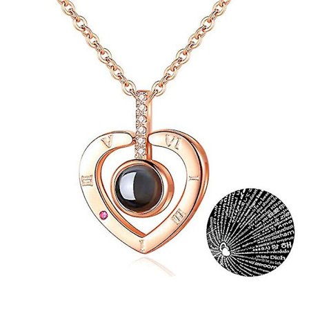 I Love You Halsband 100 Språk Heart Love Necklace Love Memory Projection Pendant Halsband för A