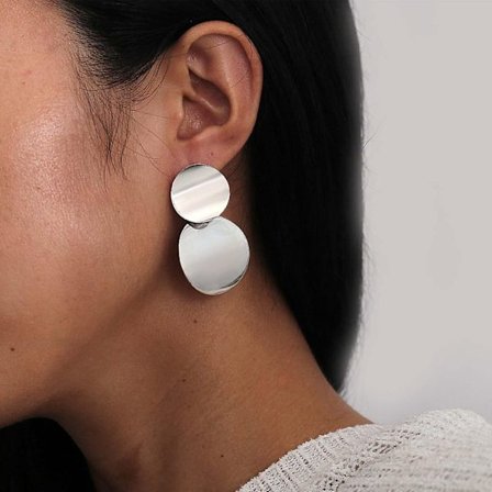 Sølv Boho Runde Buede Hængeøreringe Vintage Lagdelte Skiver Dråbe