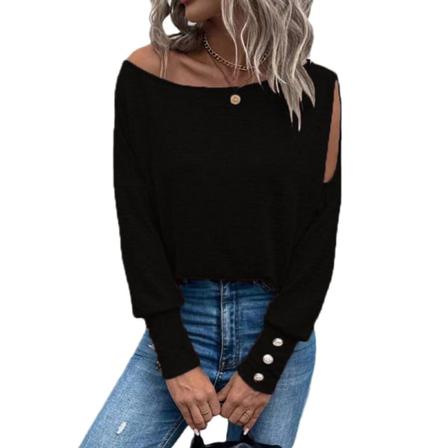 Kvinnor Casual Solid Color Off Shoulder Pullover Hollow Out Tee