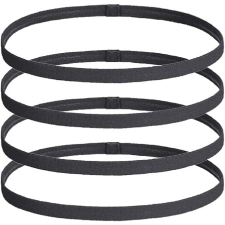 4-pakning sportshodebånd, sorte elastiske hårbånd for menn og kvinner, tynne sportshodebånd sklisikre for løping/fotball fitness yoga