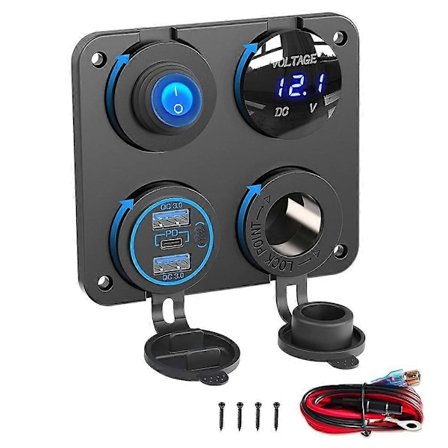 Marine Båd RV 12V Oplader Panel, 4 I 1 DC 12V Udtag Panel Multi USB Hurtig Oplader med Vippekontakt