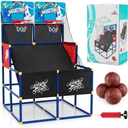 COSTWAY Basketball Arcade Spil med Dobbelt Shootout og Basketball Hoop 4 Bolde og 1 Inflator Pump Returrampe