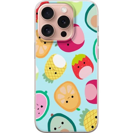 Kompatibel Mobilcover til Apple iPhone 16 Pro Mønster af kawaii frugter som jordbær citron ananas og avocado på lyseblå baggrund