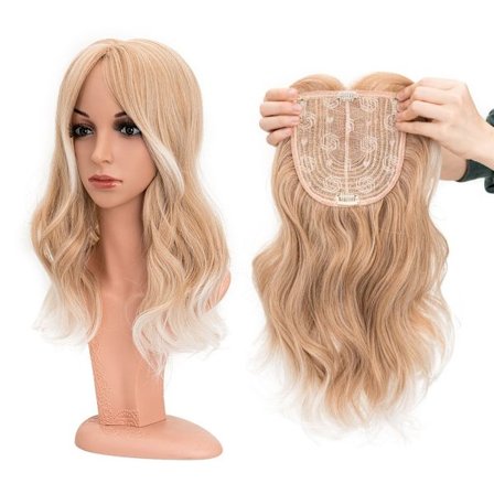Snoilite Syntetiskt långt lockigt vågigt hår Toppers Ombre Blond Clip Hårförlängningar Naturlig Svart 3-klipp med Bang Fake Hairpieres