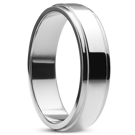 Ferrum | 6 mm Polished Silver-tone Stainless Steel Step Ring for Men - Steel rings