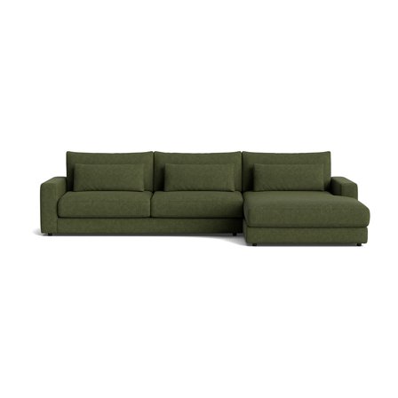 Sevilla Chaiselong Sofa, Højrevendt - Aragon Grøn - 332x167x85cm - Inkl. 3 Ekstra Puder, Pocket Fjedre & Blød/Medium Komfort - Bred Chaiselong