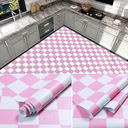 Selvklæbende Vandtæt Gulvbelægning til Badeværelse, Køkken, Stue - Tykt og Slidstærkt Pink And White Two color