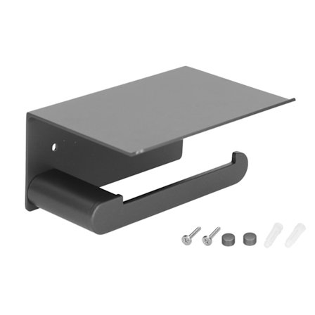 Toiletpapirholder Rustfrit Stål Vægmonteret Toiletpapirholder med Hylde Mat Sort til Badeværelse