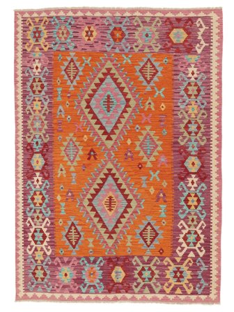 Kelim Afghan Old Stil Teppich Handgewebt 149X206 Dunkelrot/Braun Afghanistan