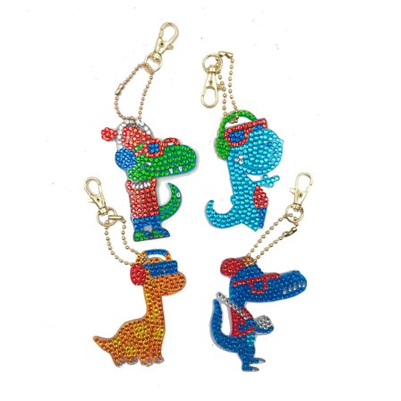 Fire-delt Dinosaur DIY Diamant Maleri Nøglering Rhinestone Pai