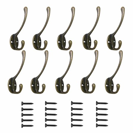 Vaatekoukut, 10 kappaleen pakkaus hansikoukkuja, kaksoisseinäkoukkuja, seinävaatekoukkuja, metallivaateripustimet ruuveilla vaatekoukkuja, kylpyhuone,