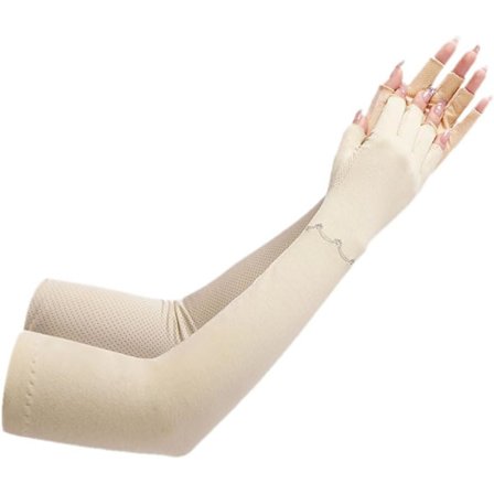 2025 Siste Modell Dame UV-beskyttelse Solbeskyttelsesermer Lange Fingerløse Bomullshansker Sklisikre Kjørehansker Utendørs Sport Sommer (AH Beige)